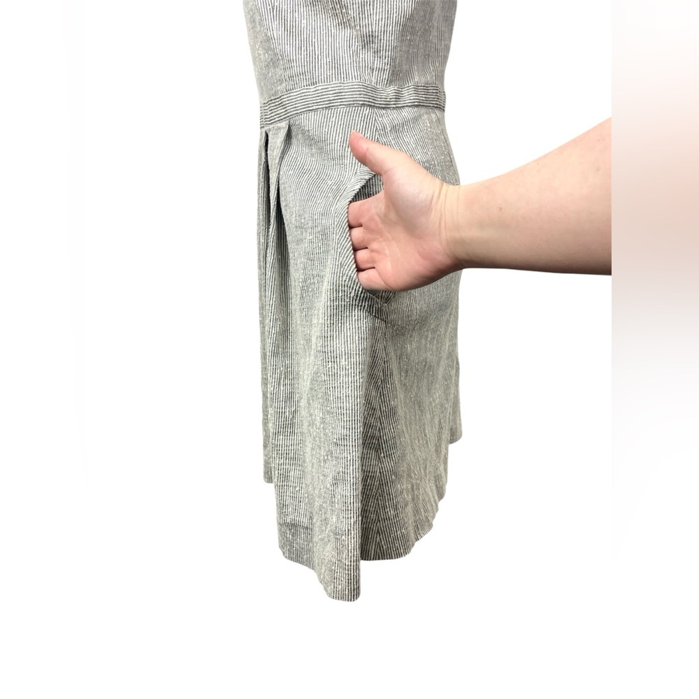 Theory Textured Linen Silk V Neck Fit and Flare Mini Dress Stripe Cream sz 6 - Picture 5 of 9